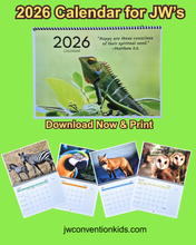 Load image into Gallery viewer, 2026 Wall Calendar JW Printable Monthly Animals with Bible Reading Schedule and Yeartext Homeschool Gift Digital Download includes A4 and Letter size PDF Monday to Sunday