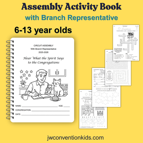 6-13yo Assembly with Branch Representative 2025 2026 JW Activity Book 'Hear what the spirit says to the congregation' Printable PDF Download