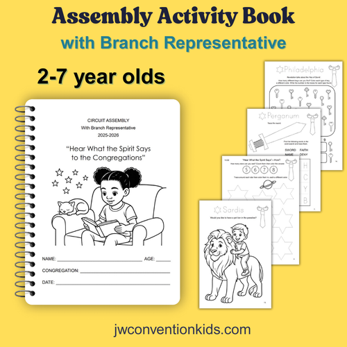 2-7yo Assembly with Branch Representative 2025 2026 JW Activity Book 'Hear what the spirit says to the congregations' Printable PDF Download