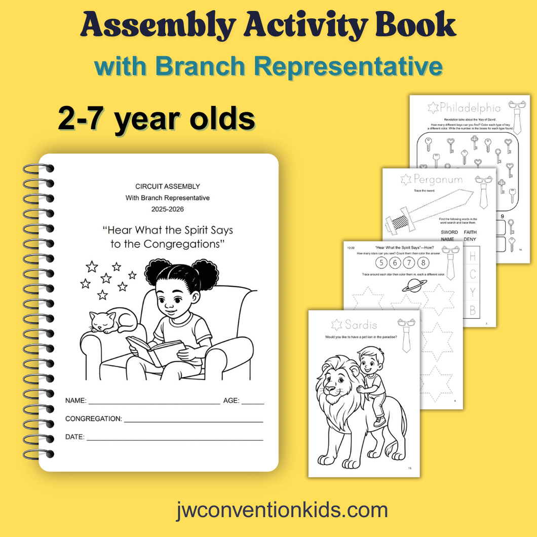 2-7yo Assembly with Branch Representative 2025 2026 JW Activity Book 'Hear what the spirit says to the congregations' Printable PDF Download