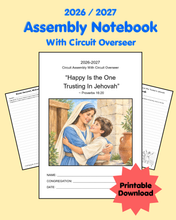 Load image into Gallery viewer, Assembly Notebook with JW Circuit Overseer - Happy is the one trusting in Jehovah PDF Printable