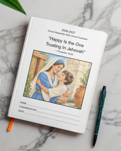 Load image into Gallery viewer, Assembly Notebook with JW Circuit Overseer - Happy is the one trusting in Jehovah PDF Printable