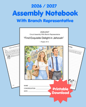 Load image into Gallery viewer, Assembly Notebook with JW Branch Representative - Find Exquisite Delight in Jehovah PDF Printable