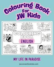 Load image into Gallery viewer, UK English Spelling Colouring book for JW Kids Bible PDF printable A4 size Digital Download