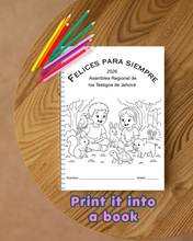 Load image into Gallery viewer, SPANISH Español 2-7años Felices para siempre 2026 JW Asamblea Regional de Los Testigos de Jehová Eternal Happiness Convention Printable