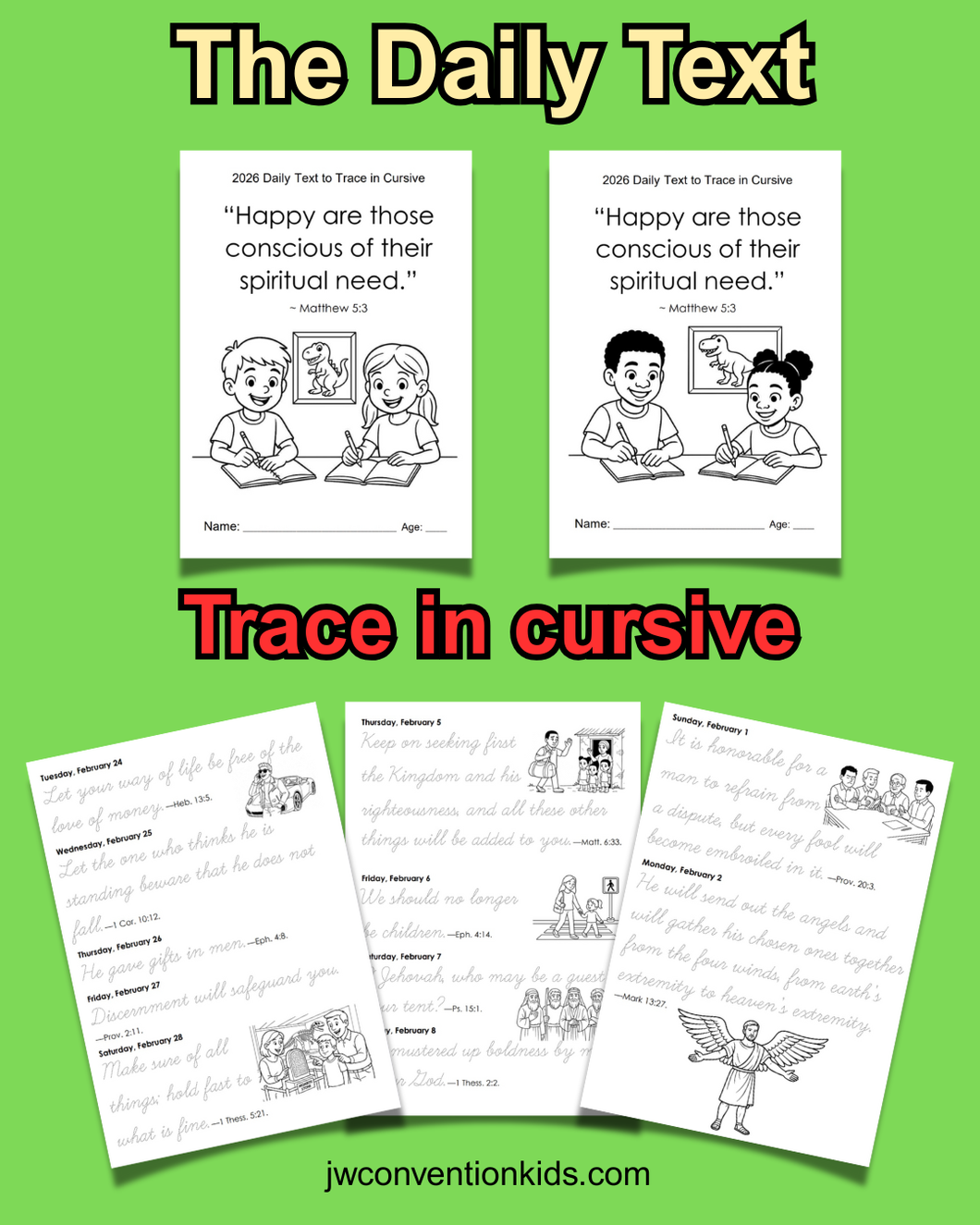 2026 Daily Text to Trace in Cursive – Convention Kids