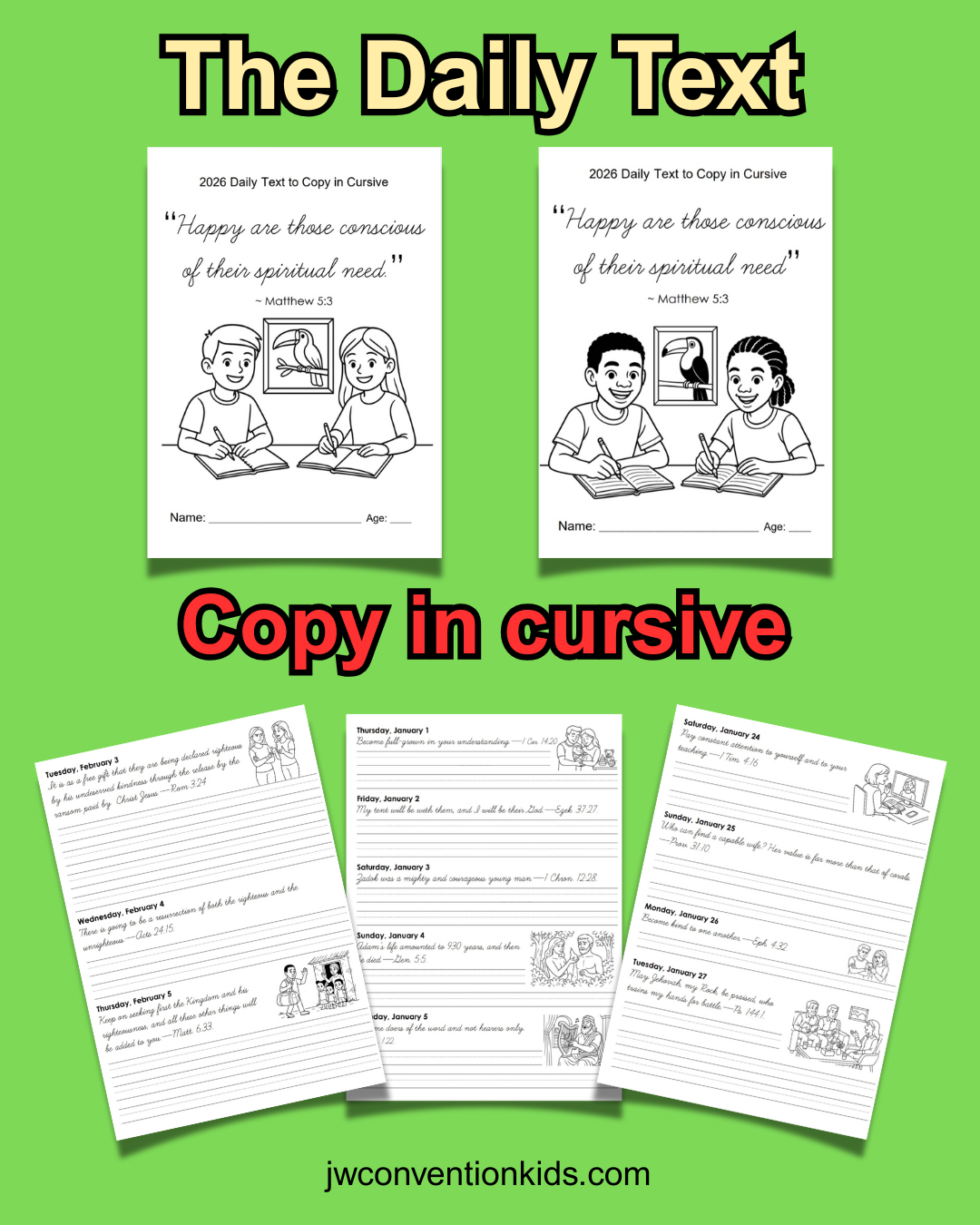 Cursive Daily 2026 Daily Text to Copy in Cursive PDF Printable JW Digital Download ...