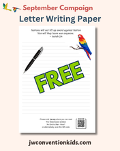 Load image into Gallery viewer, Letter writing paper and Cards to color in for JW September Campaign &#39;An End to War - How? PDF download