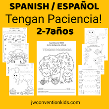 Load image into Gallery viewer, SPANISH 2-7años “¡Tengan paciencia!” Español Exercise Patience 2023 Convention book for JW Children PDF