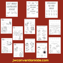 Load image into Gallery viewer, 2-6yo Bible ABC 123 &amp; COLORS worksheets PDF