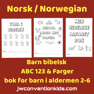 Norwegian / Norsk  Barn Bibelsk ABC 123 & FARGER arbeidsark/-bok for barn i alderen 2-6