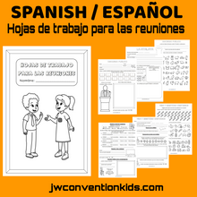 Load image into Gallery viewer, SPANISH/ESPAÑOL JW Hojas de trabajo para las reuniones 6-12años Meeting Worksheets for JW Children PDF Printable