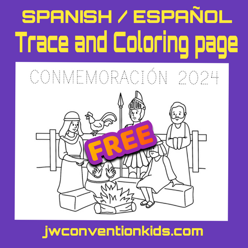 SPANISH ESPAÑOL conmemoración 2024 GRATIS Página para trazar y colorear para JW Kids Descarga en PDF    Memorial 2024 FREE Trace and coloring page for JW Kids PDF download